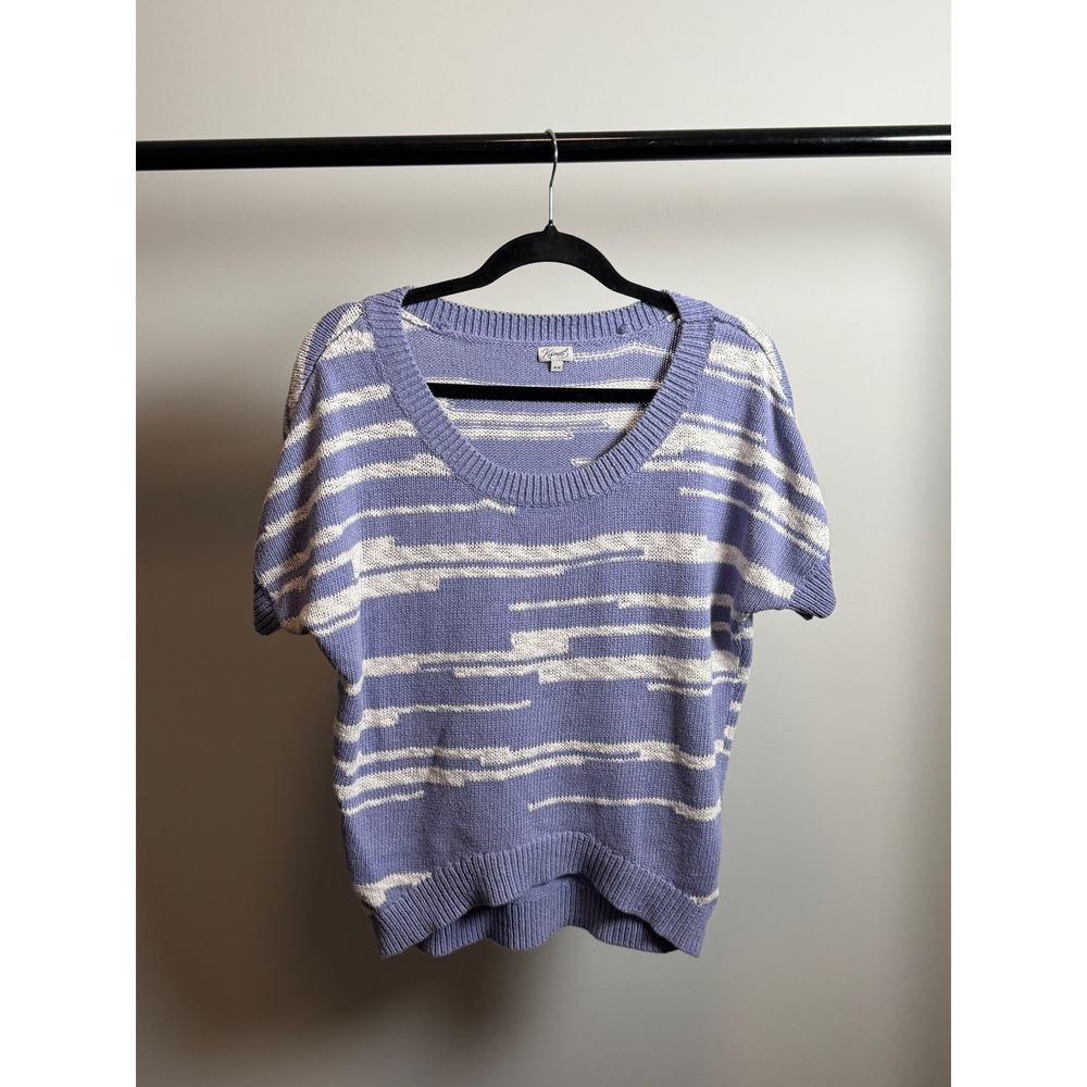 Kismet Womens Blue White Striped Short Sleeve Knit Sweater Scoop Neck Size M